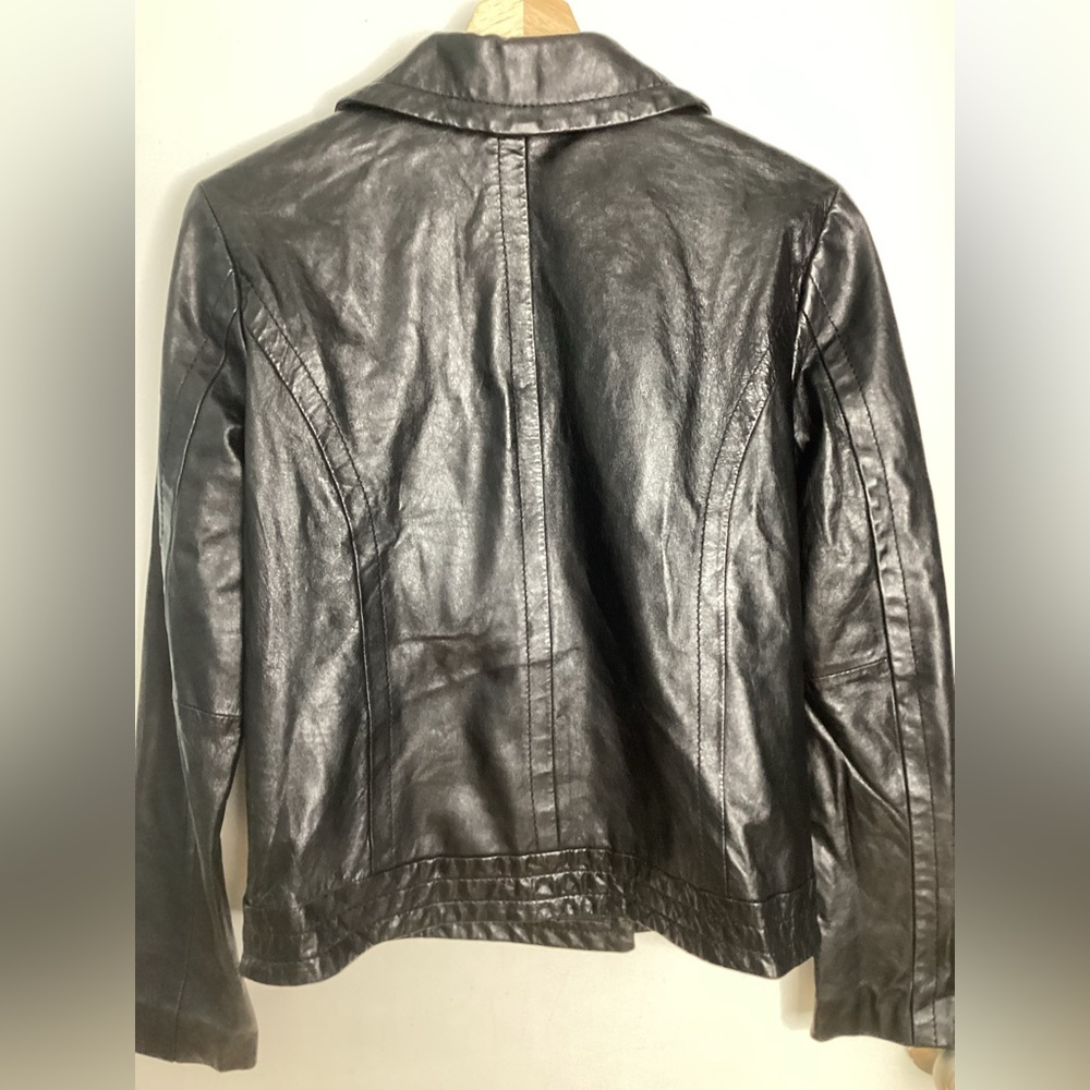 Michael Kors Double-Breasted Black Genuine Leather Jacket S - Picture 8 of 16